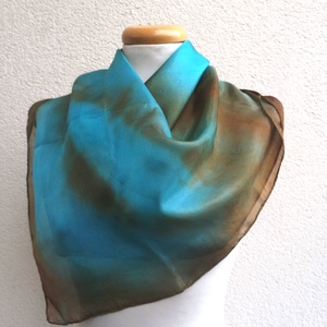 égetett türkiz selyemkendő 90x90 - ruha & divat - sál, sapka, kendő - kendő - Meska.hu