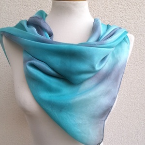türkiz duó selyemkendő 90x90, Ruha & Divat, Sál, Sapka, Kendő, Kendő, Selyemfestés, MESKA