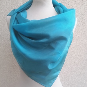 türkiz átmenet selyemkendő 90x90, Ruha & Divat, Sál, Sapka, Kendő, Kendő, Selyemfestés, MESKA
