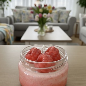 Málna illatú üveg gyertya , Otthon & Életmód, Gyertya, illat, aroma, Gyertya, Gyertya-, mécseskészítés, Szója viaszból készült, 100%-ban természetes, málna illatú, 180 g, MESKA