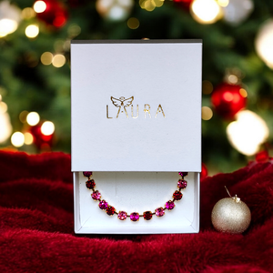 Rose, Fuchsia. Ruby kristály karkötő  - ékszer - karkötő - karperec - Meska.hu
