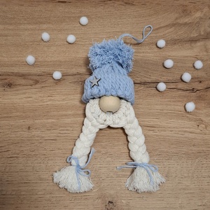 Makramé karácsonyi manó /copfos/, Karácsony, Karácsonyi lakásdekoráció, Karácsonyi manók, figurák, Csomózás, MESKA