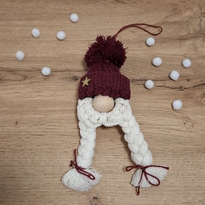 Makramé karácsonyi manó /copfos/, Karácsony, Karácsonyi lakásdekoráció, Karácsonyi manók, figurák, Csomózás, MESKA