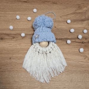 Makramé karácsonyi manó /szakállas/, Karácsony, Karácsonyi lakásdekoráció, Karácsonyi manók, figurák, Csomózás, MESKA