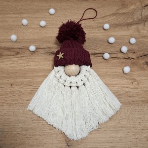 Makramé karácsonyi manó /szakállas/, Karácsony, Karácsonyi lakásdekoráció, Karácsonyi manók, figurák, Csomózás, MESKA