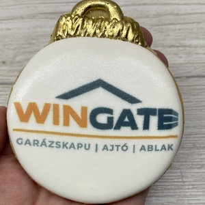 Logózott mézeskalács gömb, Karácsony, Karácsonyi ajándékozás, Karácsonyi képeslap, üdvözlőlap, ajándékkísérő, Mézeskalácssütés, MESKA