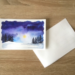 Kézzel festett téli képeslap - nem print! - karácsony - karácsonyi ajándékozás - karácsonyi képeslap, üdvözlőlap, ajándékkísérő - Meska.hu