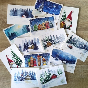 Kézzel festett téli karácsonyi képeslap - nem print! - karácsony - karácsonyi ajándékozás - karácsonyi képeslap, üdvözlőlap, ajándékkísérő - Meska.hu