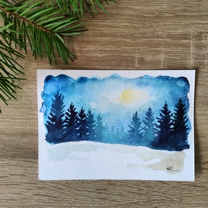 Kézzel festett téli karácsonyi képeslap - nem print! - Meska.hu