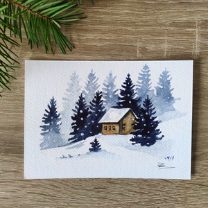 Kézzel festett téli karácsonyi képeslap - nem print! - Meska.hu
