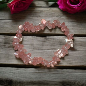 Málnakvarc szemcsés ásványkarkötő, Ékszer, Karkötő, Ásványkarkötő, Ékszerkészítés, Gyöngyfűzés, gyöngyhímzés, MESKA