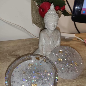 Karácsonyi Csillogó poháralátétek tartóval, Otthon & Életmód, Konyhafelszerelés, tálalás, Tálalás, Tányér- és poháralátét, Mindenmás, MESKA