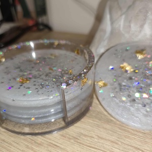 Karácsonyi Csillogó poháralátétek tartóval - AJÁNDÉK A RENDELÉS MELLÉ - otthon & életmód - konyhafelszerelés, tálalás - tálalás - tányér- és poháralátét - Meska.hu