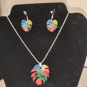 Színes falevél nyaklánc és fülbevaló szett , Ékszer, Ékszerszett, Mindenmás, MESKA