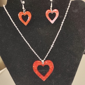 Valentin szivecskés nyakl�nc és fülbevaló szett  - ékszer - ékszerszett - Meska.hu