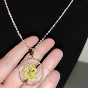 Sárga szárított virágos nyakl�nc , Ékszer, Nyaklánc, Medálos nyaklánc, Mindenmás, MESKA