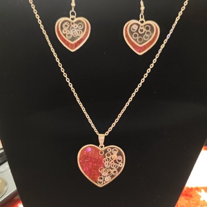 Pink ezüst szív nyakl�nc szett - Meska.hu