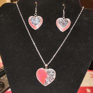 Pink ezüst szív nyakl�nc szett - ékszer - ékszerszett - Meska.hu