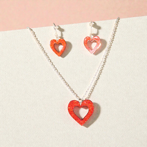Piros szivecskés nyakl�nc és fülbevaló szett , Ékszer, Ékszerszett, Mindenmás, MESKA