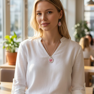 Rózsaszín virágos ékszer szett - ékszer - ékszerszett - Meska.hu