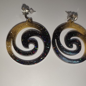 Spirál arany fekete fülbevaló , Ékszer, Fülbevaló, Lógó fülbevaló, Mindenmás, MESKA