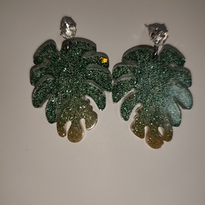 Zöld sárga falevél fülbevaló , Ékszer, Fülbevaló, Lógó fülbevaló, Mindenmás, MESKA