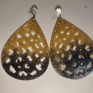 Arany fekete csillogó fülbevaló  - ékszer - fülbevaló - lógó fülbevaló - Meska.hu