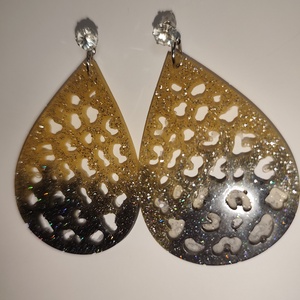 Arany fekete csillogó fülbevaló  - ékszer - fülbevaló - lógó fülbevaló - Meska.hu