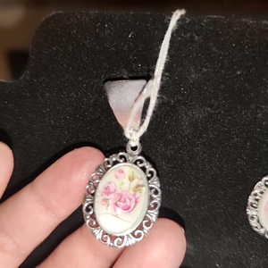 Vintage rózsás üveglencsés fülbevaló, Ékszer, Fülbevaló, Lógó fülbevaló, Mindenmás, MESKA