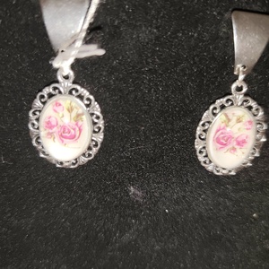 Vintage rózsás üveglencsés fülbevaló - ékszer - fülbevaló - lógó fülbevaló - Meska.hu