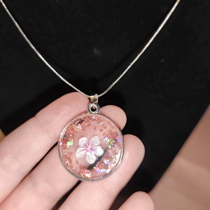 Rózsaszín virágos nyaklánc, Ékszer, Nyaklánc, Medálos nyaklánc, Mindenmás, MESKA