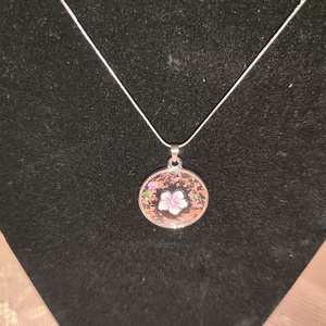 Rózsaszín virágos nyaklánc - ékszer - nyaklánc - medálos nyaklánc - Meska.hu