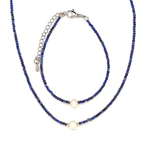 Lapis lazuli ékszerszett gyönggyel Csillagos Éj � nyaklánc és karkötő, 2,5 mm fazettált - Meska.hu