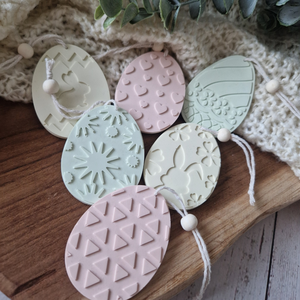 Húsvéti kerámia függődísz szett 6db-os pasztell tojások - ünnepi díszek, dekorációk - húsvéti díszek és dekorációk - húsvéti ablakdíszek - Meska.hu