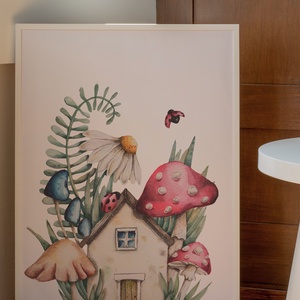 Őszi, gombás virágos kisház akvarell illusztráció A4-es méretben - művészet - festmény - akvarell - Meska.hu