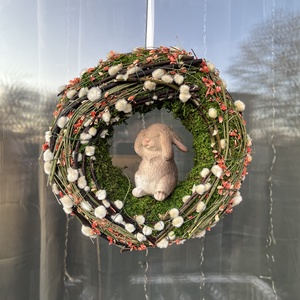 Nyuszis tavaszi ajtókopogtató - ünnepi díszek, dekorációk - húsvéti díszek és dekorációk - húsvéti ajtódísz, kopogtató - Meska.hu