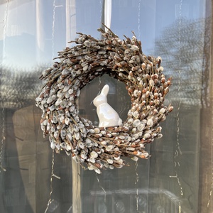 Barka tavaszi/húsvéti ajtókopogtató fehér nyuszival, Ünnepi díszek, dekorációk, Húsvéti díszek és dekorációk, Húsvéti ajtódísz, kopogtató, , MESKA