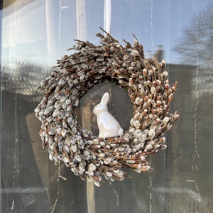 Barka tavaszi/húsvéti ajtókopogtató fehér nyuszival - ünnepi díszek, dekorációk - húsvéti díszek és dekorációk - húsvéti ajtódísz, kopogtató - Meska.hu