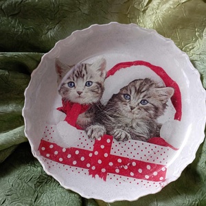 karácsonyi üvegtányér, Otthon & Életmód, Konyhafelszerelés, tálalás, Tálalás, Kínálótál, Decoupage, transzfer és szalvétatechnika, MESKA