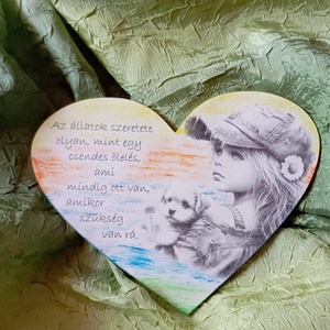 Szív csak úgy kutyussal, Otthon & Életmód, Dekoráció, Kép & Falikép, Fából készült kép, Decoupage, transzfer és szalvétatechnika, MESKA