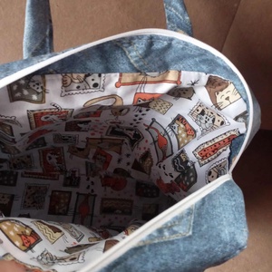elől hátul cicás farmertáska, Táska & Tok, Bevásárlás & Shopper táska, Shopper, textiltáska, szatyor, Varrás, MESKA