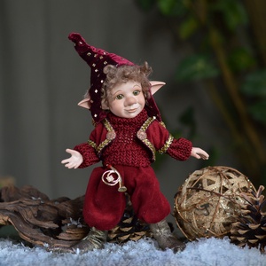 Karácsonyi kobold: TICIÁN - porcelán, mozgatható - karácsony - karácsonyi lakásdekoráció - karácsonyi manók, figurák - Meska.hu