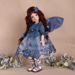 SZILFIN - kék csipkés porcelán tündér, mozgatható - Meska.hu