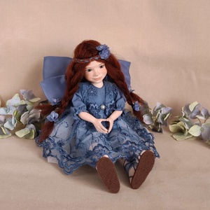 SZILFIN - kék csipkés porcelán tündér, mozgatható - otthon & életmód - dekoráció - dekoratív figurák és szobrok - Meska.hu