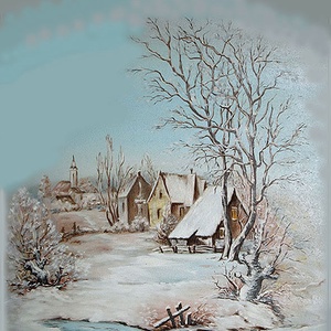 Olajfestmény, téli táj, címe Mesebeli tél, 26x32cm  - művészet - festmény - olajfestmény - Meska.hu