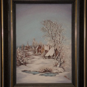 Olajfestmény, téli táj, címe Mesebeli tél, 26x32cm  - művészet - festmény - olajfestmény - Meska.hu