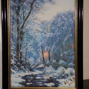 Olajfestmény, címe Téli naplemente, 16x21cm, bekeretezve - Meska.hu