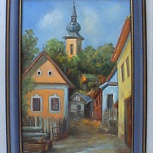 Olajfestmény, címe Szentendrei utca, 22x29cm, bekeretezve, Művészet, Festmény, Olajfestmény, Festészet, MESKA