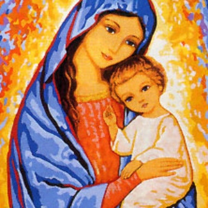 Szűz Mária Jézuskával - előfestett gobelin alap, Művészet, Textilkép, Gobelin, Festészet, MESKA