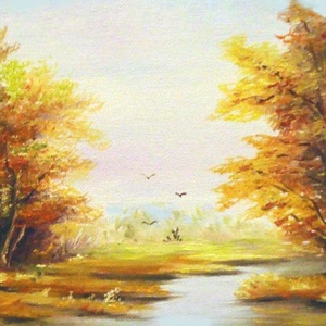 Olajfestmény, címe Őszi táj,  24x30cm, bekeretezve - művészet - festmény - olajfestmény - Meska.hu